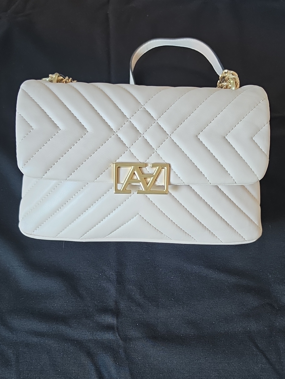 Aldo Cream Quilted Shoulder Bag with Gold Hardware